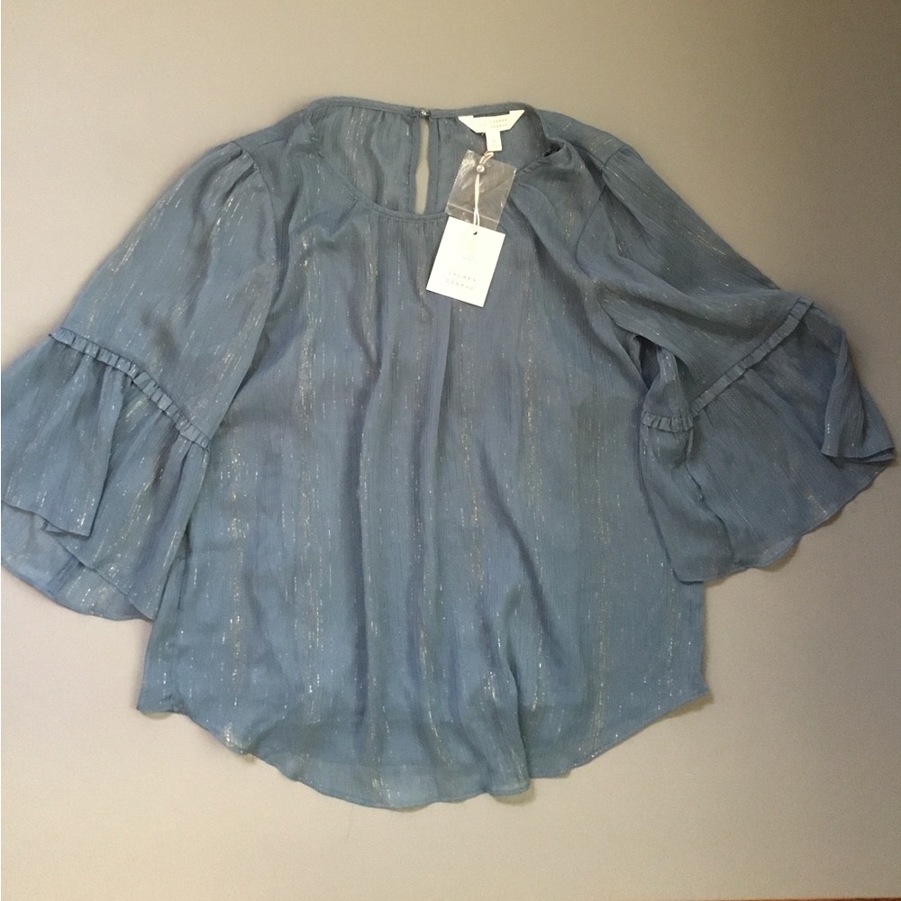 NWT Lauren Conrad Metallic Stripe Flutter Sleeve Blouse